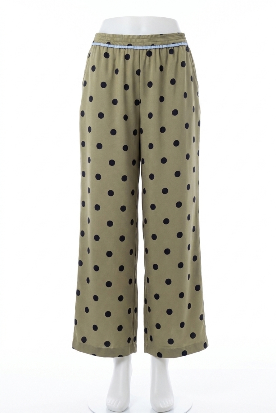 NEW EE:SOME polka dot wide leg pant in olive